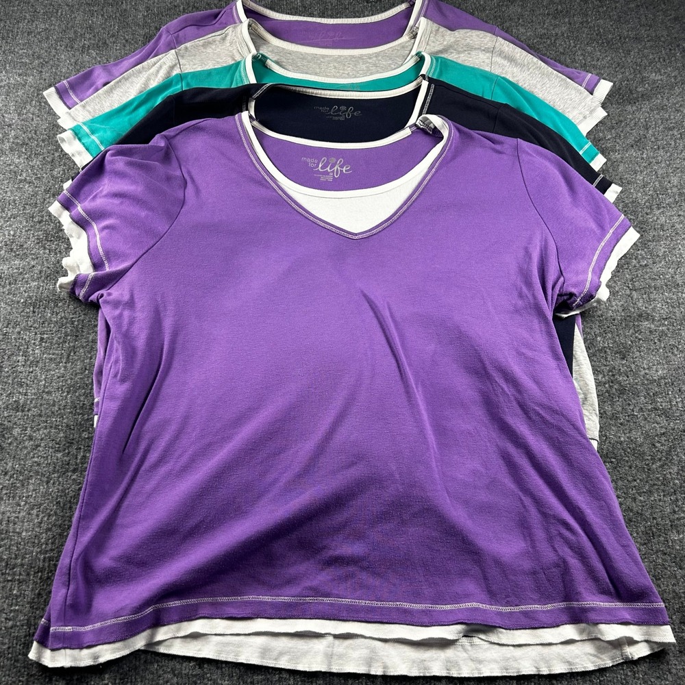 Made For Life Womens 2X T-Shirt Lot of 5 Layered V-Neck Short Sleeve Cotton Mix